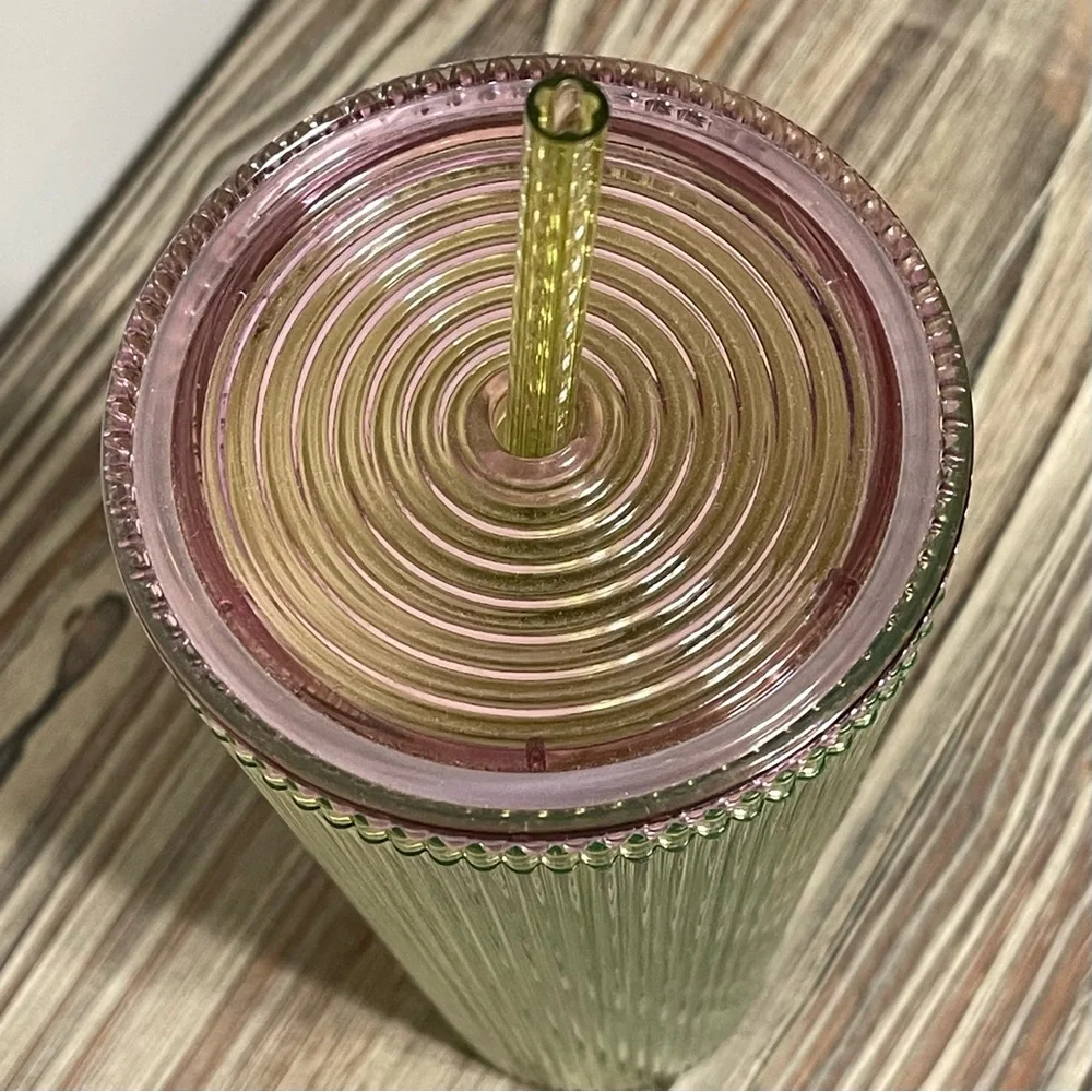Starbucks Venti Tumbler Iridescent Green Siren Logo Cold Drinks with Straw NEW